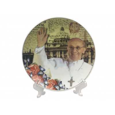  PLATO CERAMICO P/COLGAR C/SOPORTE PAPA FRANCISCO C/ SOPORTE 15 CM